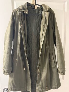H&M Olive Green Quilted Hooded Utility Jacket